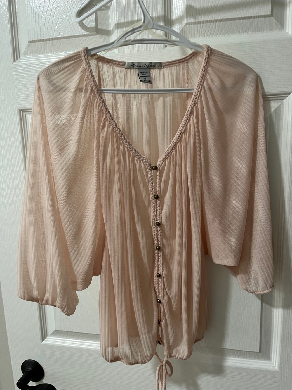 American Rag Blush Peasant Button-Front Blouse - Picture 3 of 6